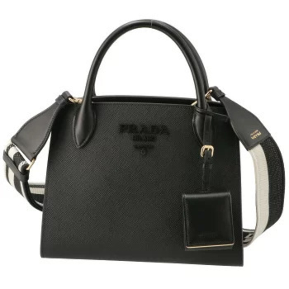 Prada Saffiano Monochrome Tote Bag Logo Belt Handbag - Picture 2 of 8